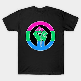 Black Lives Matter Fist Circled LGBTQ Flag Polysexual T-Shirt